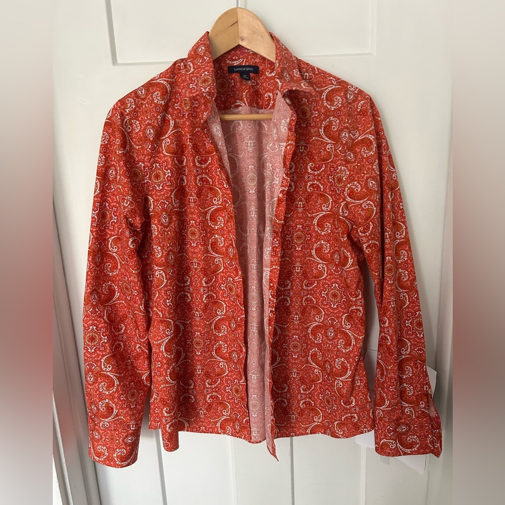 Lands End Women's Paisley Orange Shirt